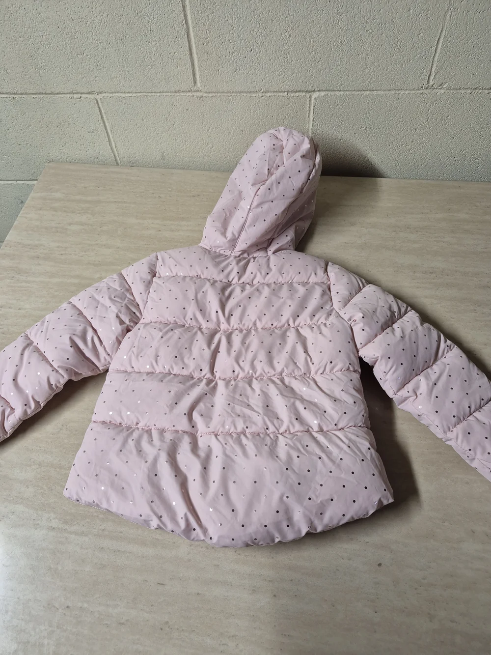Swiss Tech Girls' Light Pink Hooded Puffer with Metallic Polka Dots
